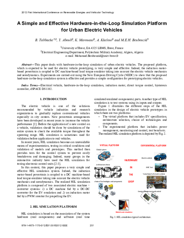 (PDF) A Simple and Effective HardwareintheLoop Simulation Platform for Urban Electric