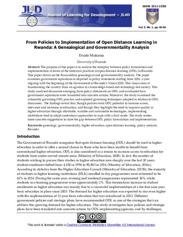 (PDF) From Policies to Implementation of Open Distance Learning in ...