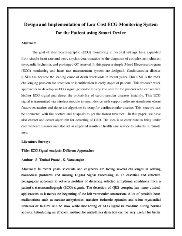 (DOC) Design and Implementation of Low Cost ECG Monitoring System for ...