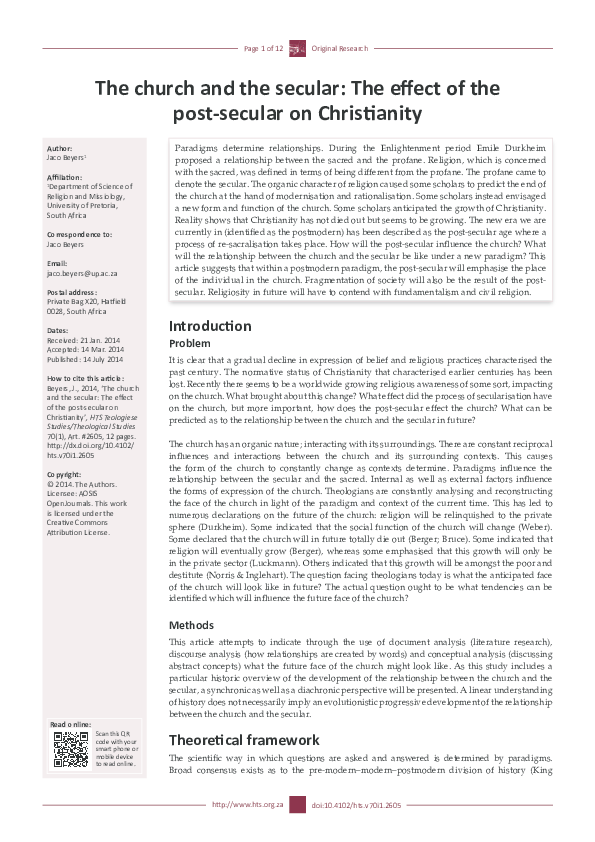 (PDF) The church and the secular: The effect of the post-secular on ...