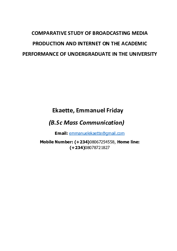 (DOC) COMPARATIVE STUDY OF BROADCASTING MEDIA PRODUCTION AND INTERNET ...