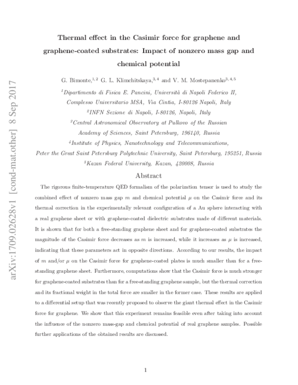(PDF) Thermal effect in the Casimir force for graphene and graphene ...