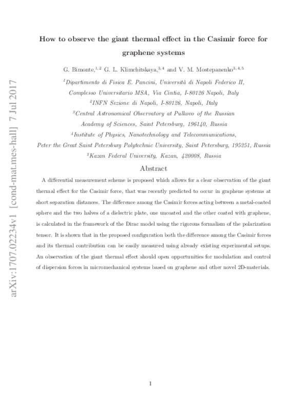 (PDF) How to observe the giant thermal effect in the Casimir force for ...