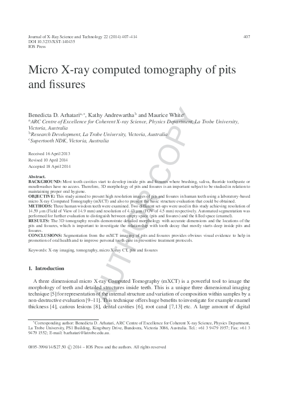 (PDF) Micro X-ray computed tomography of pits and fissures