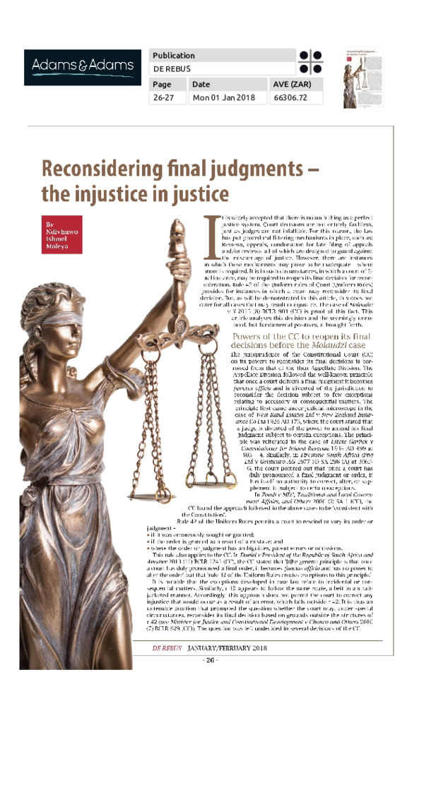 (PDF) Reopening finalised cases in the South African apex Court