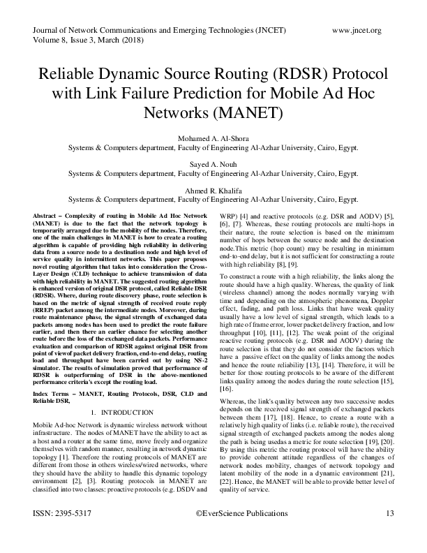 (PDF) Reliable Dynamic Source Routing (RDSR) Protocol with Link Failure ...