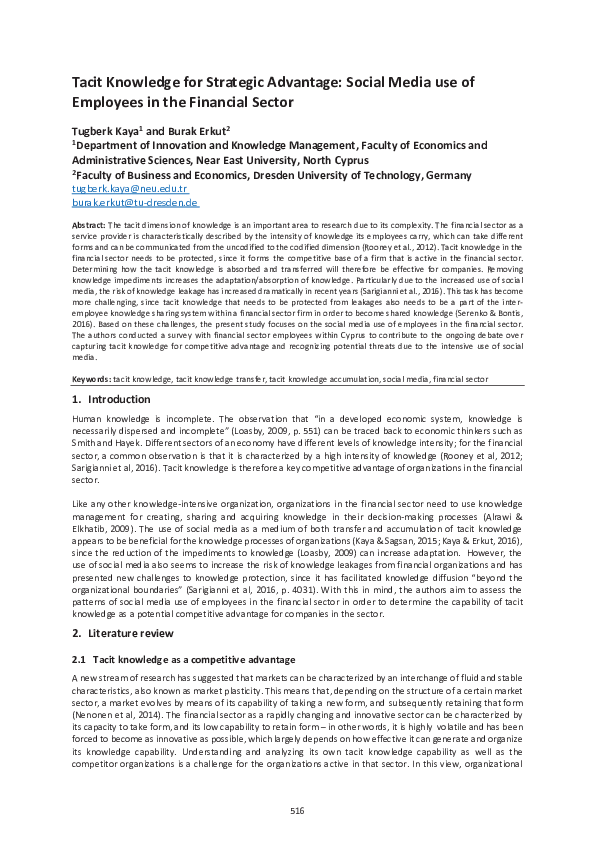 (PDF) Tacit Knowledge for Strategic Advantage: Social Media use of ...