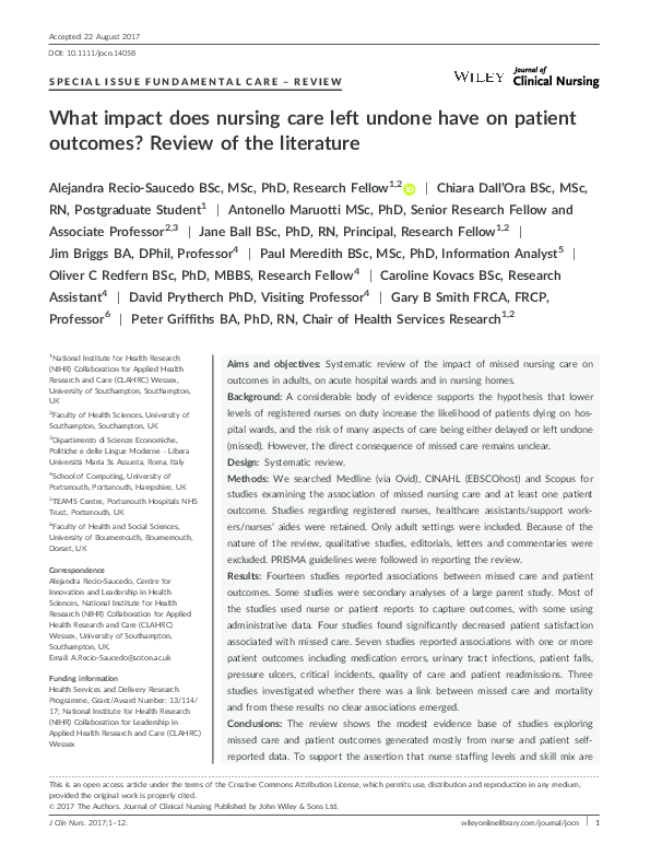 (PDF) What impact does nursing care left undone have on patient ...
