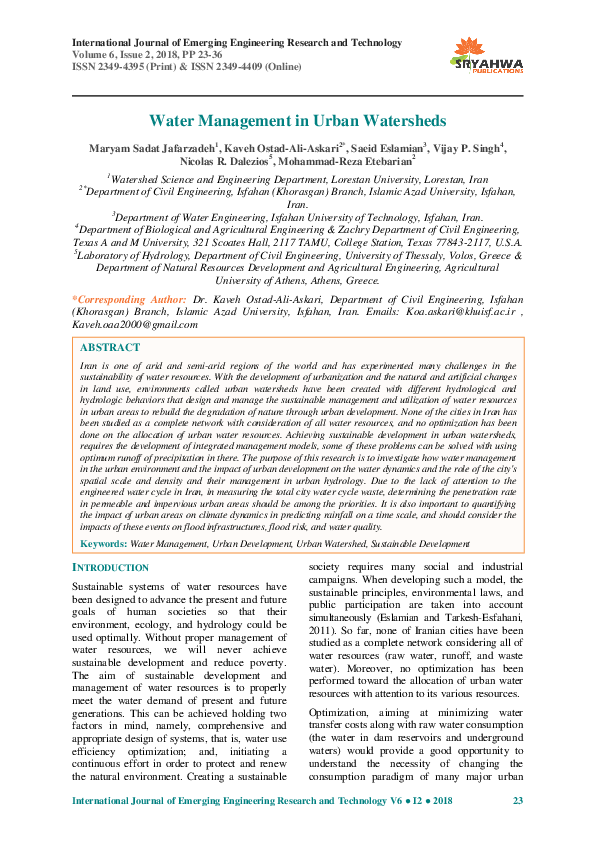 (PDF) Water Management in Urban Watersheds