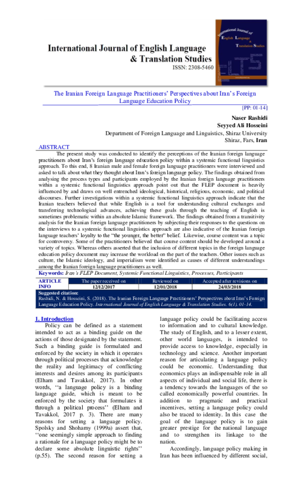 (PDF) The Iranian Foreign Language Practitioners' Perspectives about ...