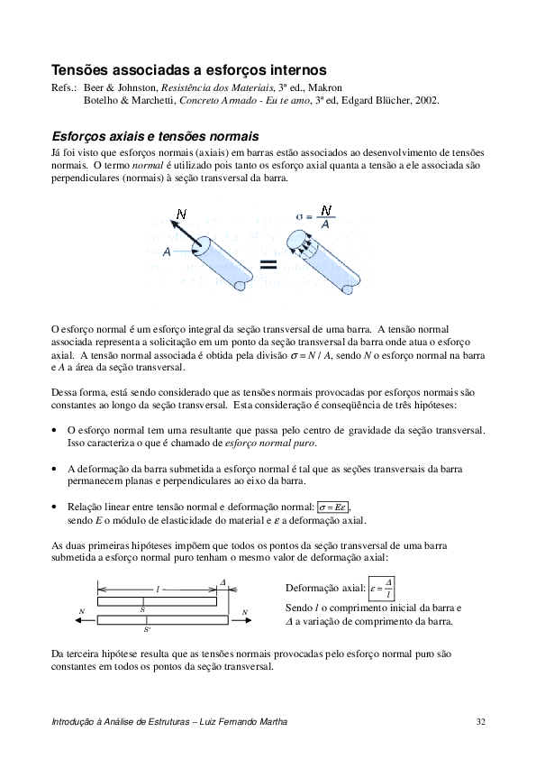 (PDF) Tensões associadas a esforços internos Esforços axiais e tensões ...