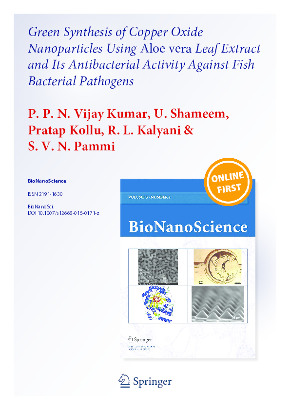 (PDF) Green Synthesis of Copper Oxide Nanoparticles Using Aloe vera ...