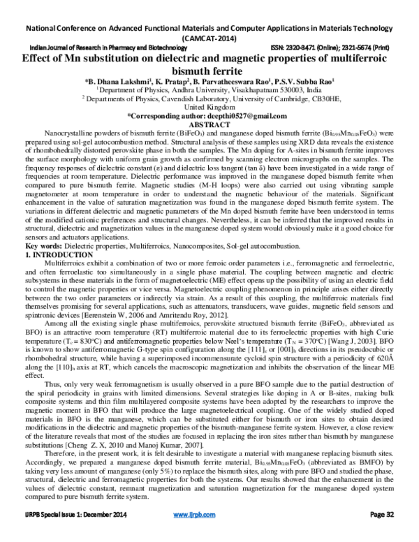 (PDF) Effect of Mn substitution on dielectric and magnetic properties ...