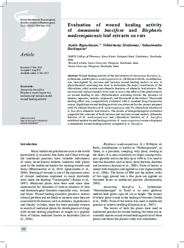 (PDF) Evaluation of wound healing activity