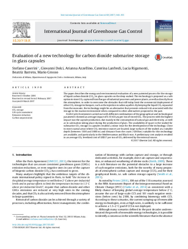 (PDF) Evaluation of a new technology for carbon dioxide submarine ...