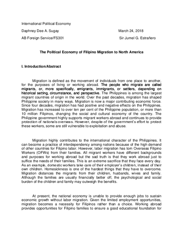 (DOC) The Political Economy of Filipino Migration to North America