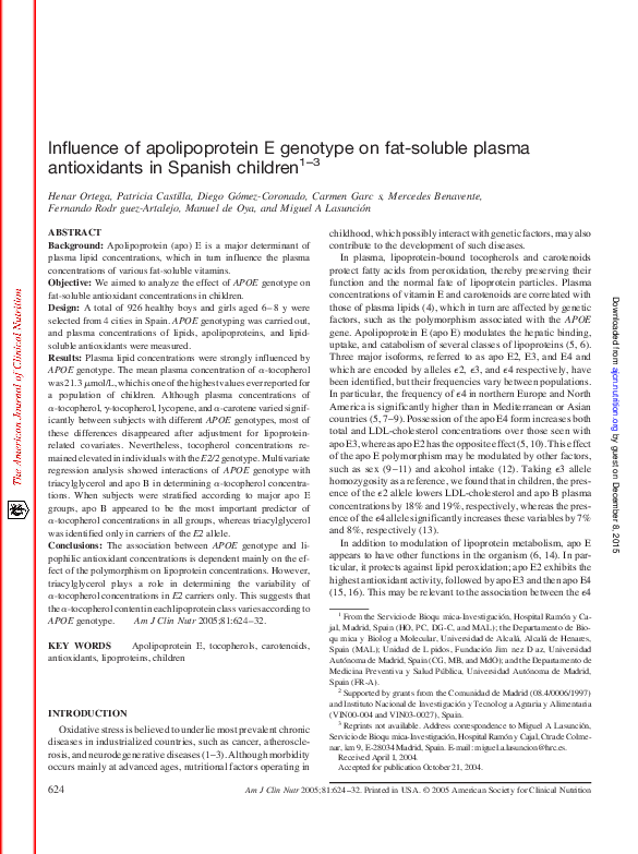 (PDF) Influence of apolipoprotein E genotype on fat-soluble plasma ...