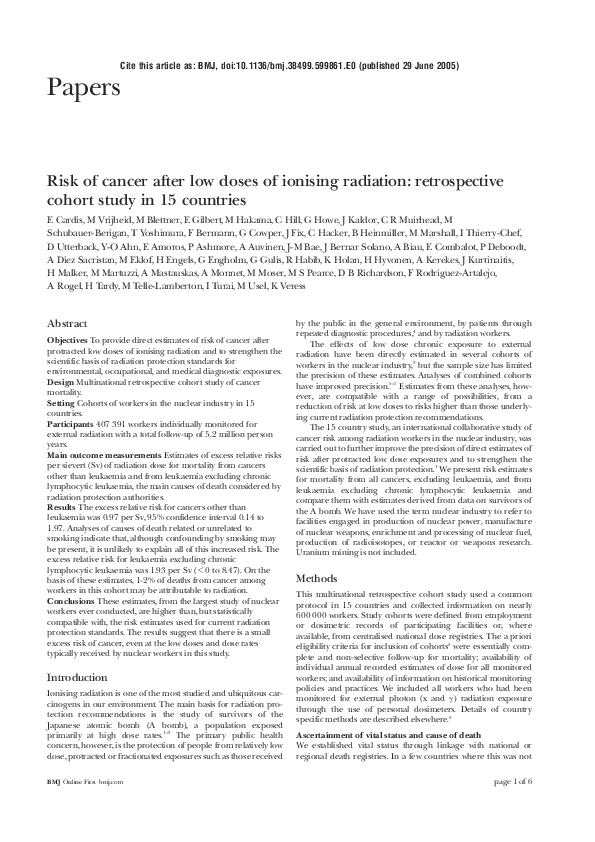 (PDF) Risk of cancer after low doses of ionising radiation ...