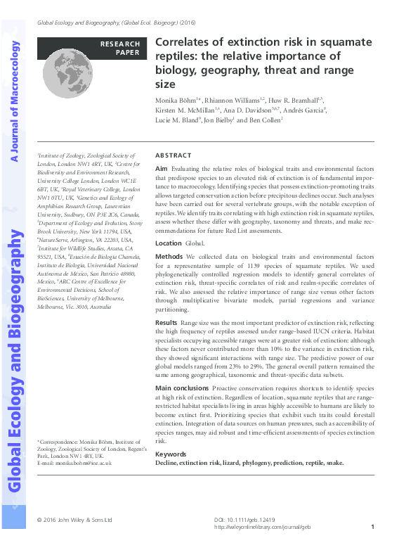 (PDF) Correlates of extinction risk in squamate reptiles: the relative ...