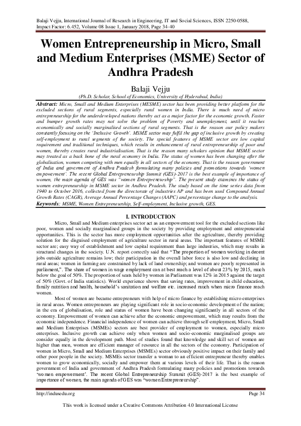 (PDF) Women Entrepreneurship in Micro, Small and Medium Enterprises ...