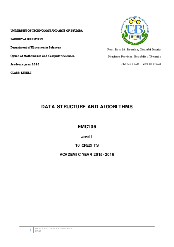 (PDF) Data structure and algorithms