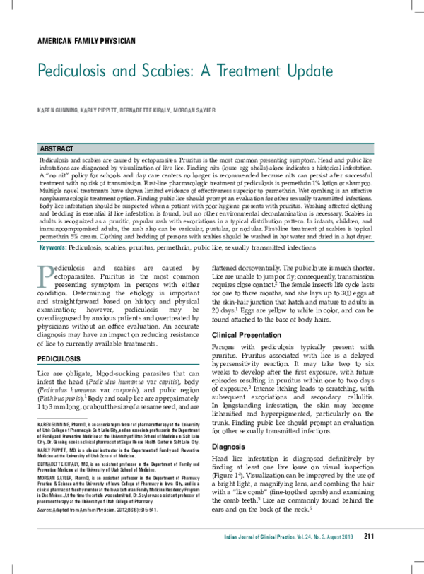 (PDF) Pediculosis and Scabies A Treatment Update violeta cinta