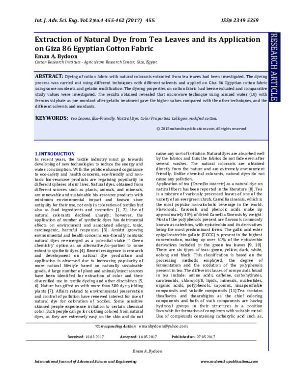 (PDF) Extraction of Natural Dye from Tea Leaves and its Application on ...
