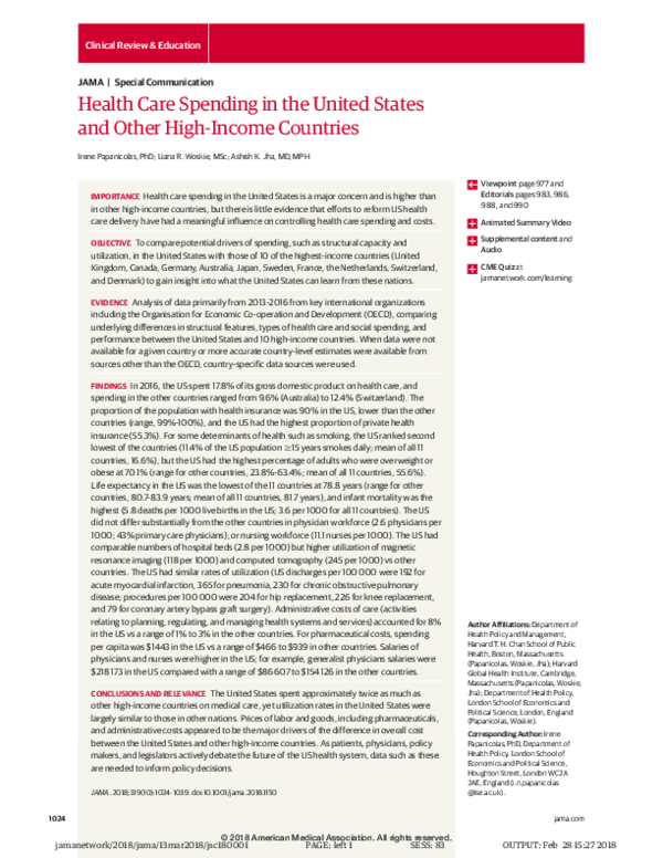 (PDF) Health Care Spending in the United States and Other High-Income ...