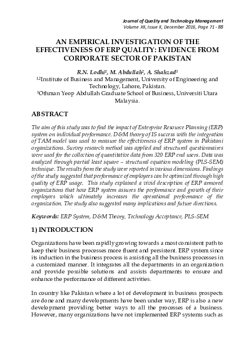 (PDF) An Empirical Investigation of The Effectiveness of ERP Quality ...
