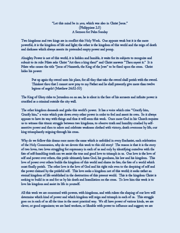(DOC) Palm Sunday Let this mind be in you which was also in Christ Jesus