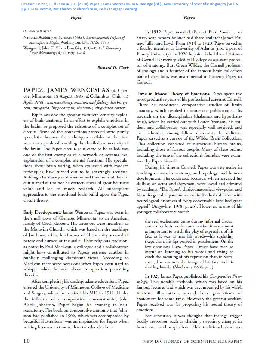 (PDF) James W Papez Jacek Debiec Academia.edu