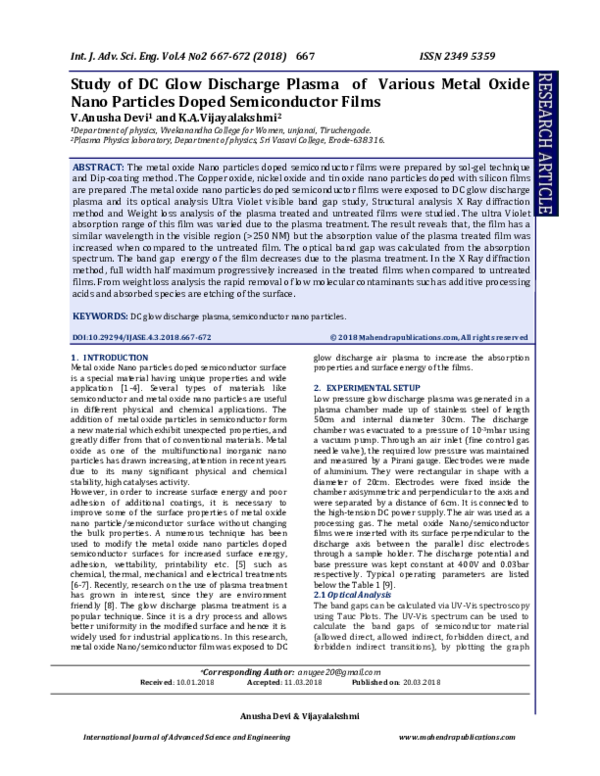 (PDF) Study of DC Glow Discharge Plasma of Various Metal Oxide Nano ...