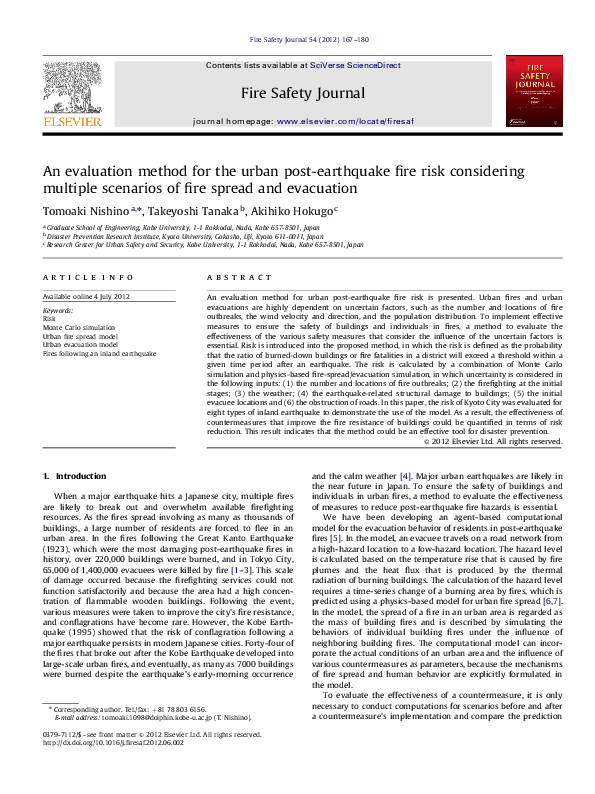 (PDF) An evaluation method for the urban post-earthquake fire risk ...