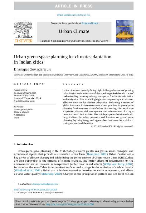 (PDF) Urban green space planning for climate adaptation in Indian cities