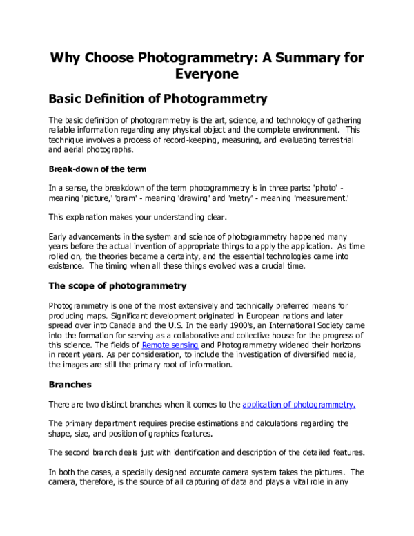 (DOC) Why Choose Photogrammetry: A Summary for Everyone Basic ...