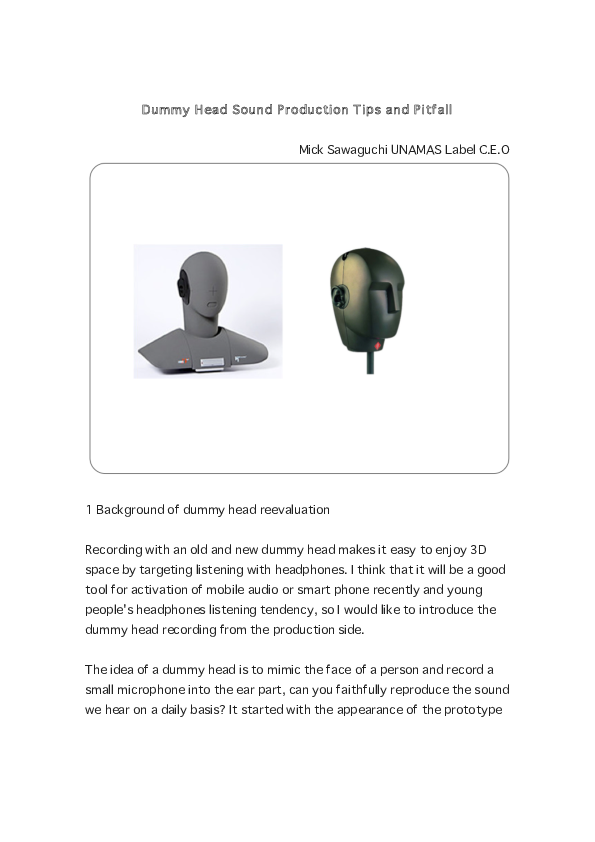 (PDF) Dummy Head Sound Production Tips and Pitfall Mick Sawaguchi