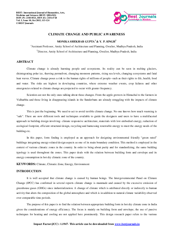 (PDF) CLIMATE CHANGE AND PUBLIC AWARENESS