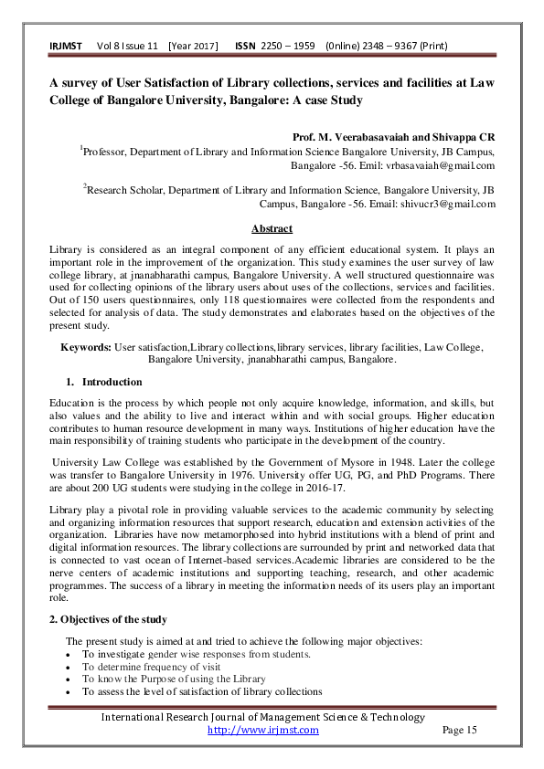 (PDF) A survey of User Satisfaction of Library collections, services ...