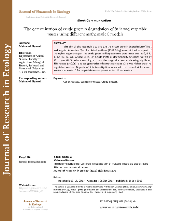 (PDF) The determination of crude protein degradation of fruit and