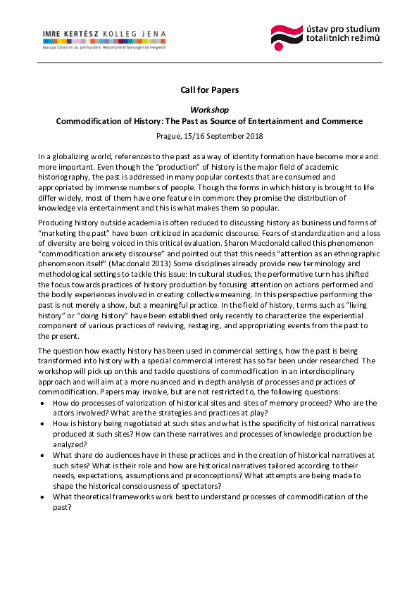 (PDF) Commodification of History: The Past as Source of Entertainment ...