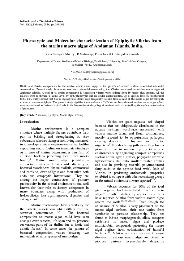 (PDF) Phenotypic and Molecular characterization of epiphytic vibrios ...