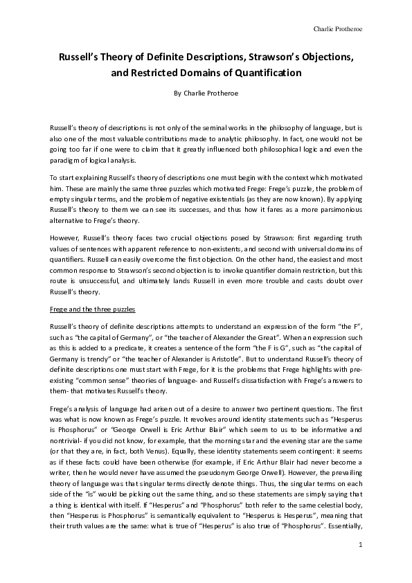 (PDF) Charlie Protheroe Russell's Theory of Definite Descriptions ...