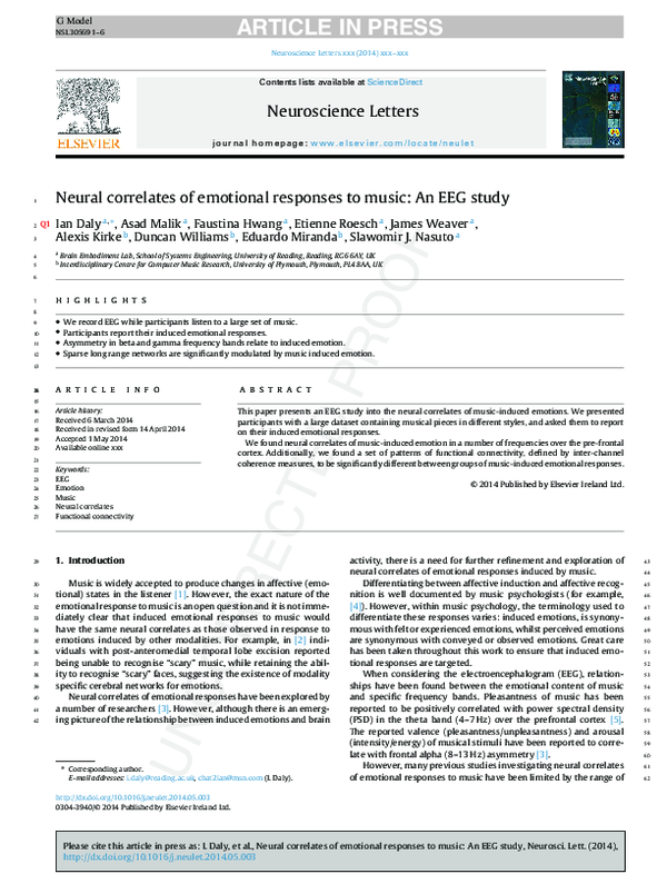 (PDF) Neural correlates of emotional responses to music: An EEG study