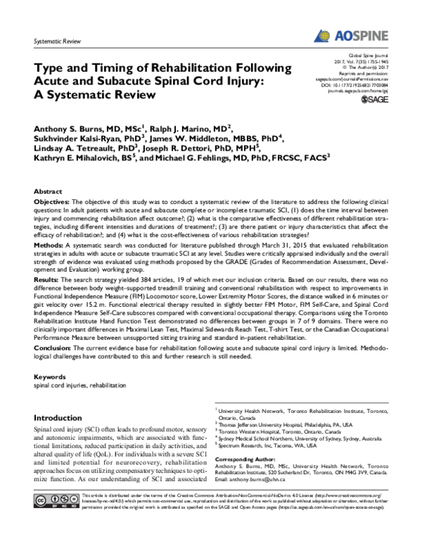 (PDF) Systematic Review Type and Timing of Rehabilitation Following ...