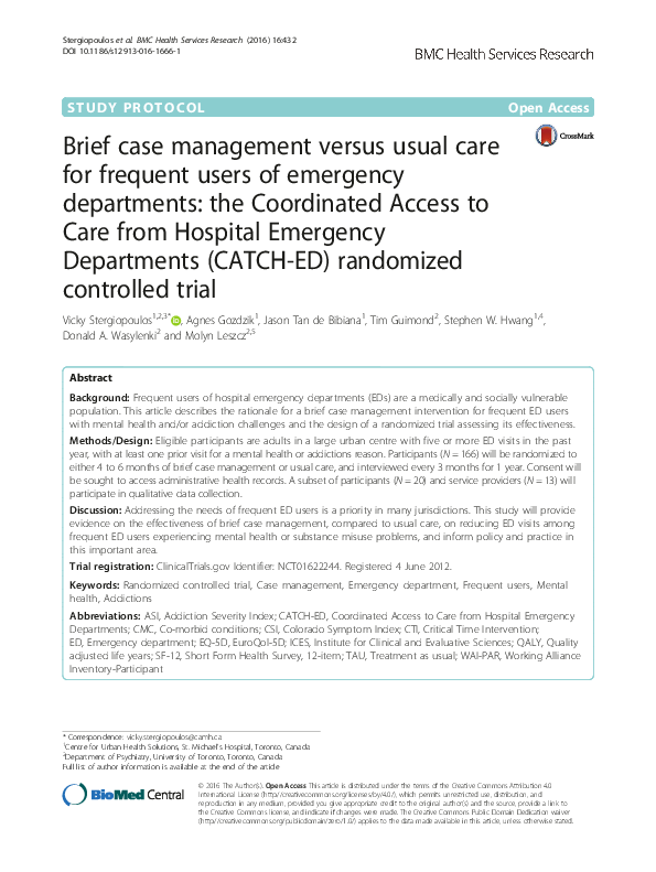 (PDF) Brief case management versus usual care for frequent users of ...