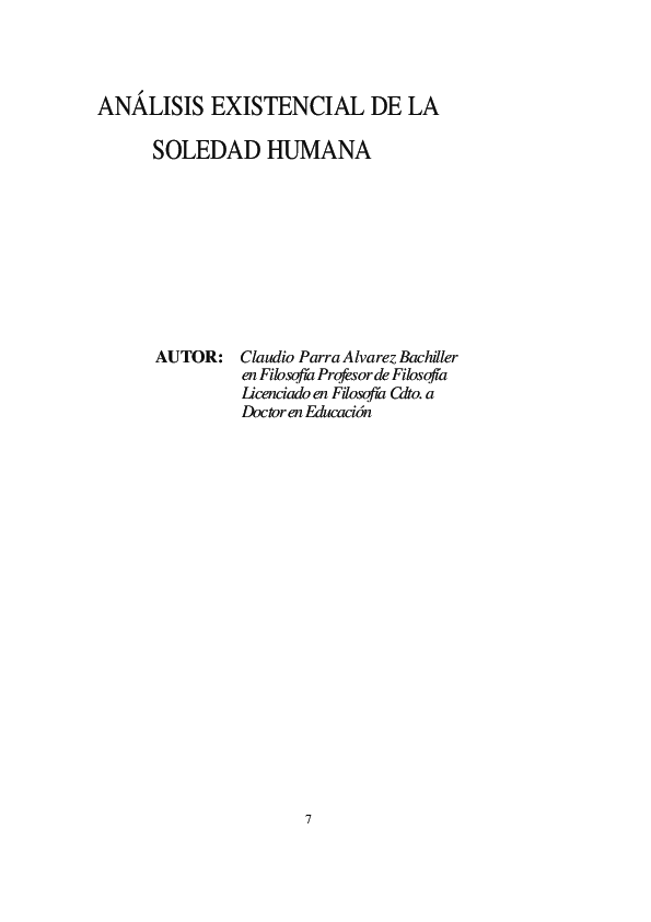 (PDF) ANÁLISIS EXISTENCIAL DE LA SOLEDAD HUMANA Marie De Banks Academia.edu