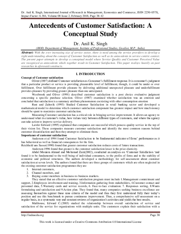 (PDF) Antecedents of Customer Satisfaction: A Conceptual Study