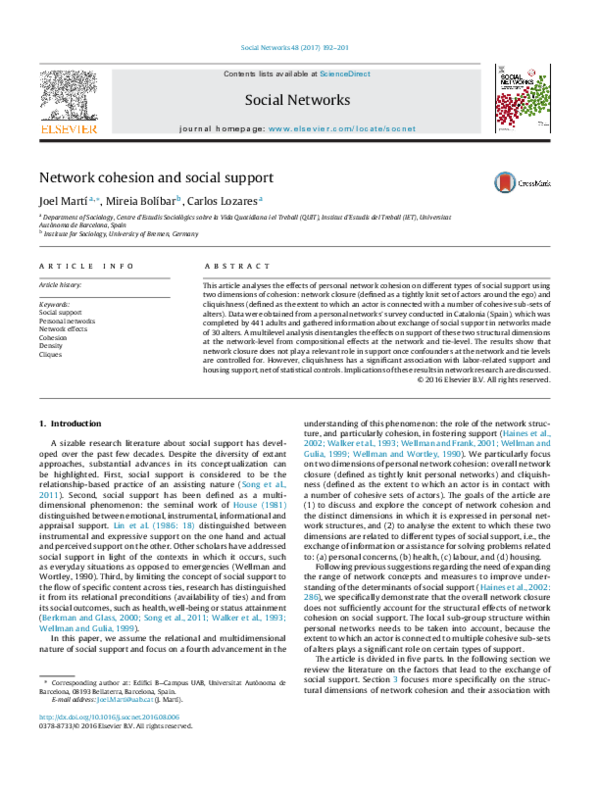 (PDF) Network cohesion and social support