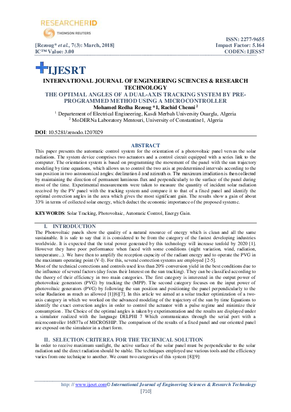 (PDF) THE OPTIMAL ANGLES OF A DUAL-AXIS TRACKING SYSTEM BY PRE ...
