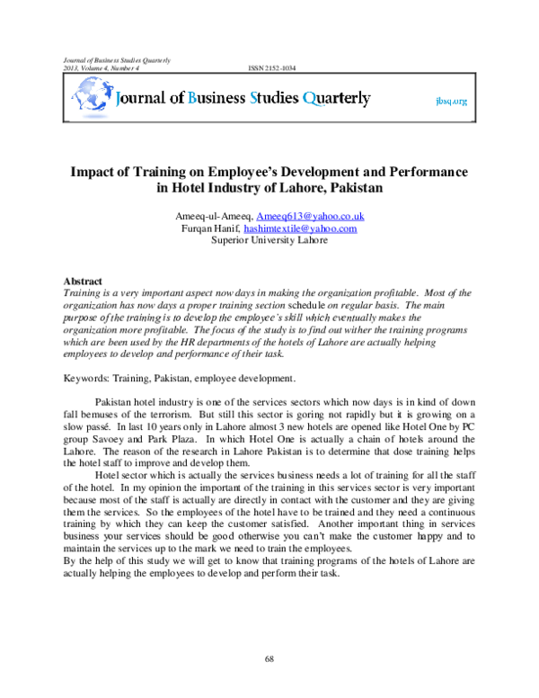(PDF) Impact of Training on Employee's Development and Performance in ...